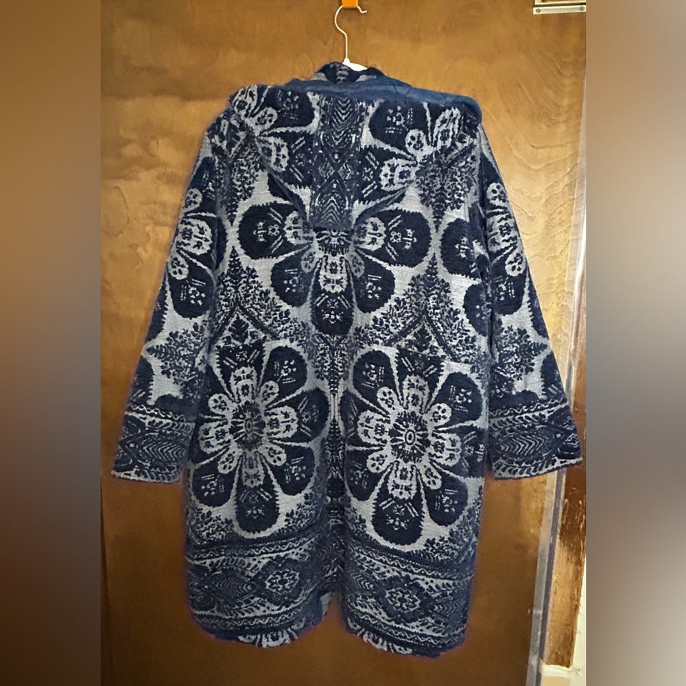 Anthropologie Women's Hooded Navy Chenille/Tapestry Parka/Jacket /Coat size XLP. - Picture 8 of 12